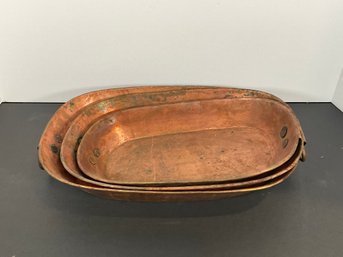 (3) Vintage Hammered Copper Pans - (DM)