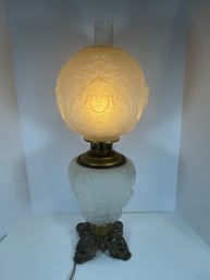 19th Century Milk Glass Oil Lamp (Coverted Electric)