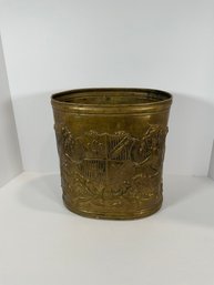 Vintage English Embossed Brass Trash/Coal Can - (DM)