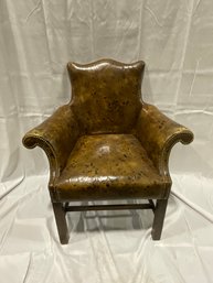 Vintage Chesterfield Style Ink Blot Leather Chair - (DM)