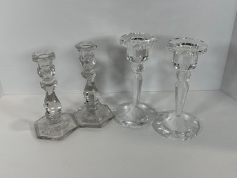 Pair Of Glass / Crystal Candle Holders - (DM)