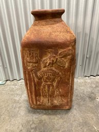 Lg Outdoor Terracotta Vase/tribal Design - 25' Tall
