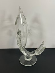 Vintage Clear Glass Fish Jumping Vase - (DM)