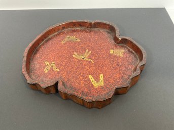 Small Japanese (Walnut) Carved Tray W/ Accents - (DM)