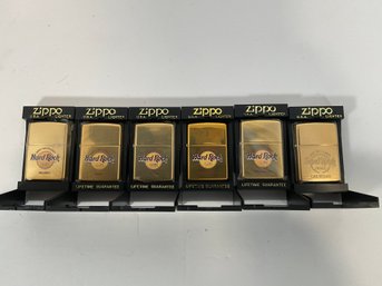 (6) Zippo Hard Rock Hotel Lighters - Brass (lot 1)
