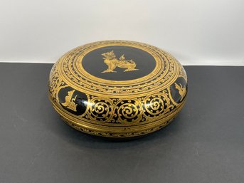 Burmese Black Lacquer & Gilt Round Box - (DM)