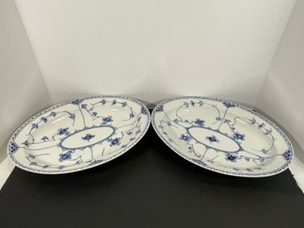 (2) Royal Copenhagen Blue Fluted Lace Oval Dishes - (DM)