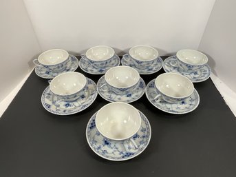 (8) Royal Copenhagen Blue Fluted Half Lace Tea Cups - (DM)
