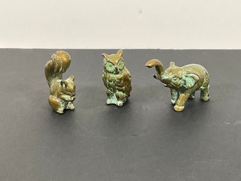 Vintage Brass Mini Figures - Owl, Squirrel, Elephant - (DM)