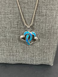 Sterling & Blue Opal Double Heart Necklace -