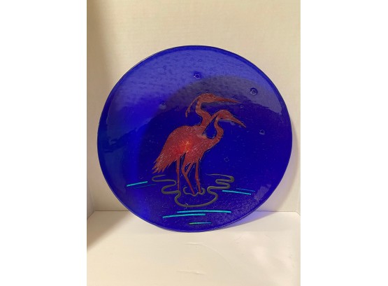 Art Glass Bowl With Cranes