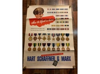 RARE - WWII Poster 'How To Spot A Hero' Hart Schaffner & Marx