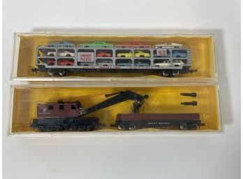 N Scale AHM Train Cars (Car Carrier & Crane)