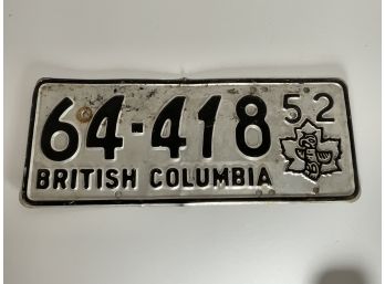 1952 Canada B/C License Plate
