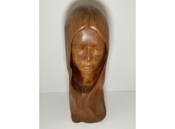 Wood Bust Carving Of Woman - Signed