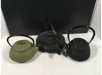 Set Of Three Cast Iron Japanese Tea Pots