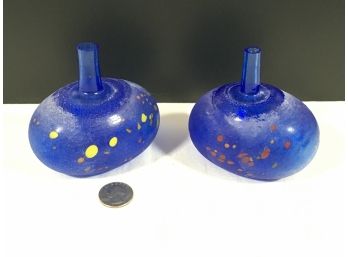Two Signed Art Glass Mini Vases