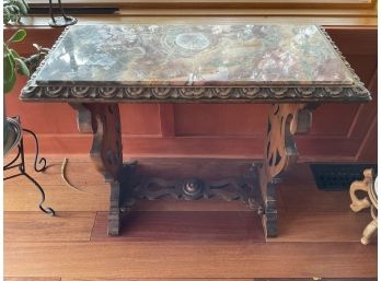 Antique Wood & Granite Table