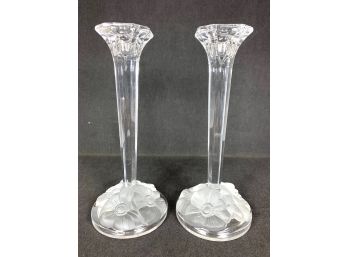 Pair Of Glass Candlestick Holders
