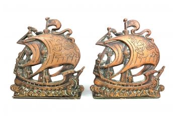 Antique Copper Ship Bookends