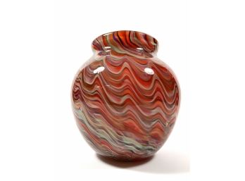 Heavy Hand Blown Multi-colored Mid-Century Art Glass Vase