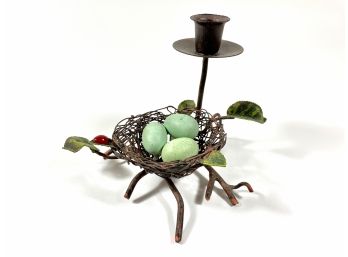 Metal Candle Holder Sculpture Of A Robins Nest