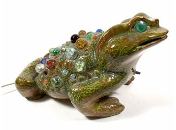 Mid-century Majolica/glass Pottery Frog Lamp