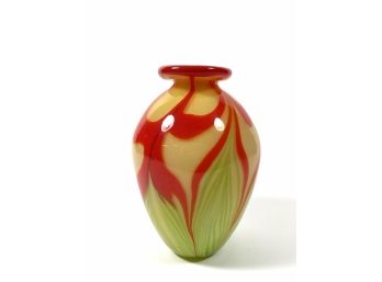 Heavy Hand Blown Mid-century Art Glass Vase