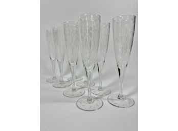 Finely Etched Crystal Champagne Flutes