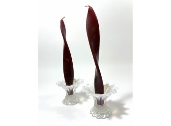 Pair Of Mid-century Opalescent Candle Holders