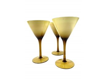Set Of 3 Amber Colored Martini Style Glasses
