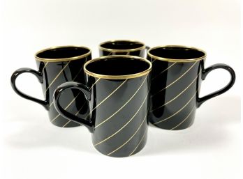 Vintage Set Of 4 Gold Leaf Fitz & Floyd Japanese Mugs