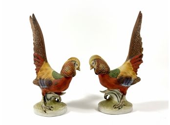 Antique Hand-painted Porcelain Pheasants - Lefton