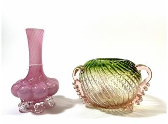 (2) Early Blown Art Glass Vases