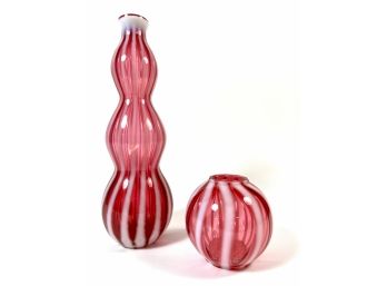 (2) Fenton 'Optic' Art Glass Vases