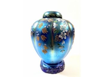 Fenton Iridescent Hand-decorated, Signed & Numbered Ginger Jar Art Glass