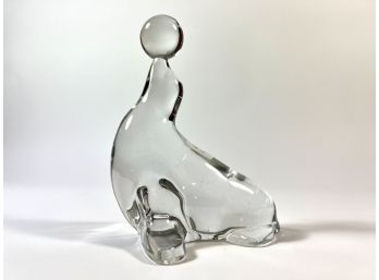 New Martinsville Solid Heavy Crystal Seal Sculpture