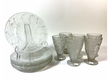 (12) Pieces 19th C. Crystal 'Bacchanal' Or 'Dance Of The Nudes'