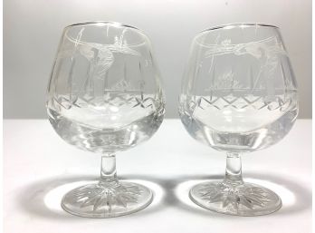 Etched Golfer Watermarked Scotish Snifter Glasses