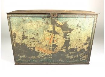 Antique Metal Box W/ Viking Ship Image