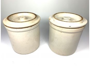 Pair Of Antique Crocks With Lids