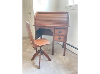 Children's Maple Rolltop Desk & Chair