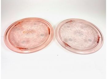 Pair Of Depression Glass Cake Platters
