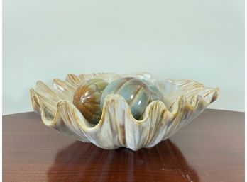 Ceramic Pottery Shell Bowl & Pottery Balls