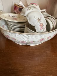 Pink Colored Tea Cups/plates, And Bowl