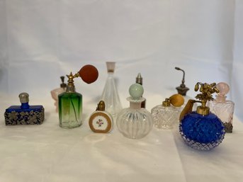 Vintage Perfume Bottles Lot Including Beautiful Emerald Green Atomizer