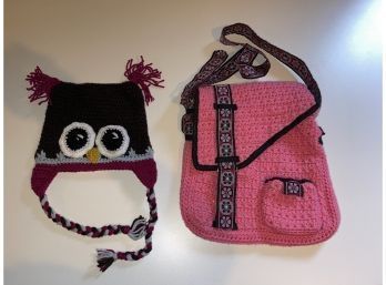 Crocheted Book Bag And Hat
