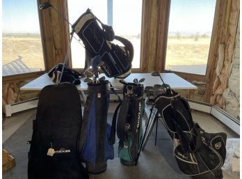 Large Lot Of Golf Bags, Clubs And Travel Bag