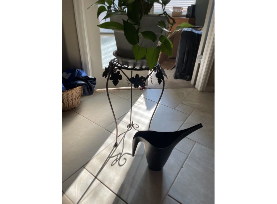 Plant And Stand And Watering Can