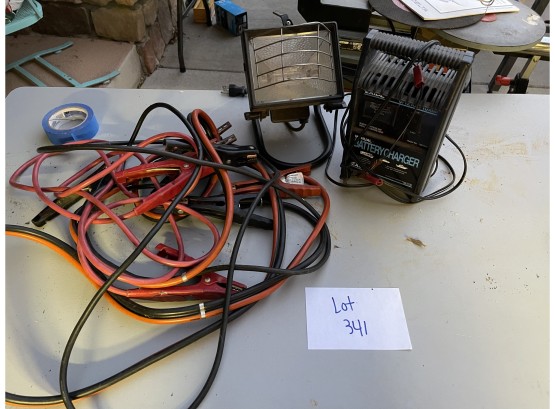 Battery Charger And Jumper Cables And Spot Light